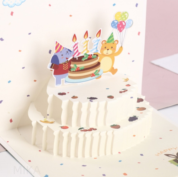 誕生日カード 立体 3D バースデー 立体カード  ポップアップ ギフトカード happy brithday  封筒や