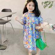 お勧め 春夏新作 韓国風子供服 女の子 花柄 オーバーサイズ 半袖ワンピ シフトドレス ワンピース7-15