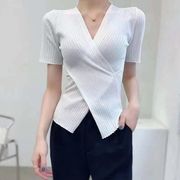 夏新作　ニット服　半袖シャツ　ニットシャツ　ニットウェア　韓国風　5色