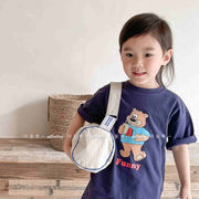 2022年の子供服、夏の子供用クマ柄リネン綿半袖、Tシャツの女の子