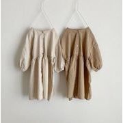 秋　女の子　シャツワンピース　森ガール　リネン　ゆったり　無地　子供服　おしゃれ　ワンピース