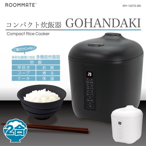 コンパクト炊飯器 GOHANDAKI　多機能炊飯器 2合 RM-102TE マイコン式 一人暮らし 早炊き お粥 スープ