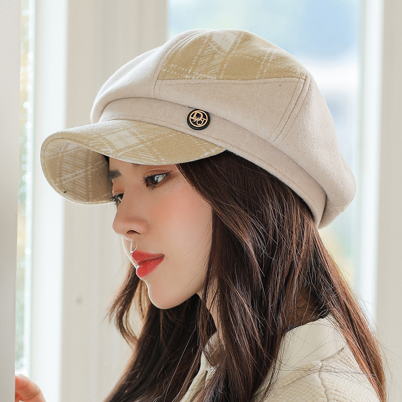 キャスケット　レディース　帽子　韓国ファッション　秋　パッチワーク