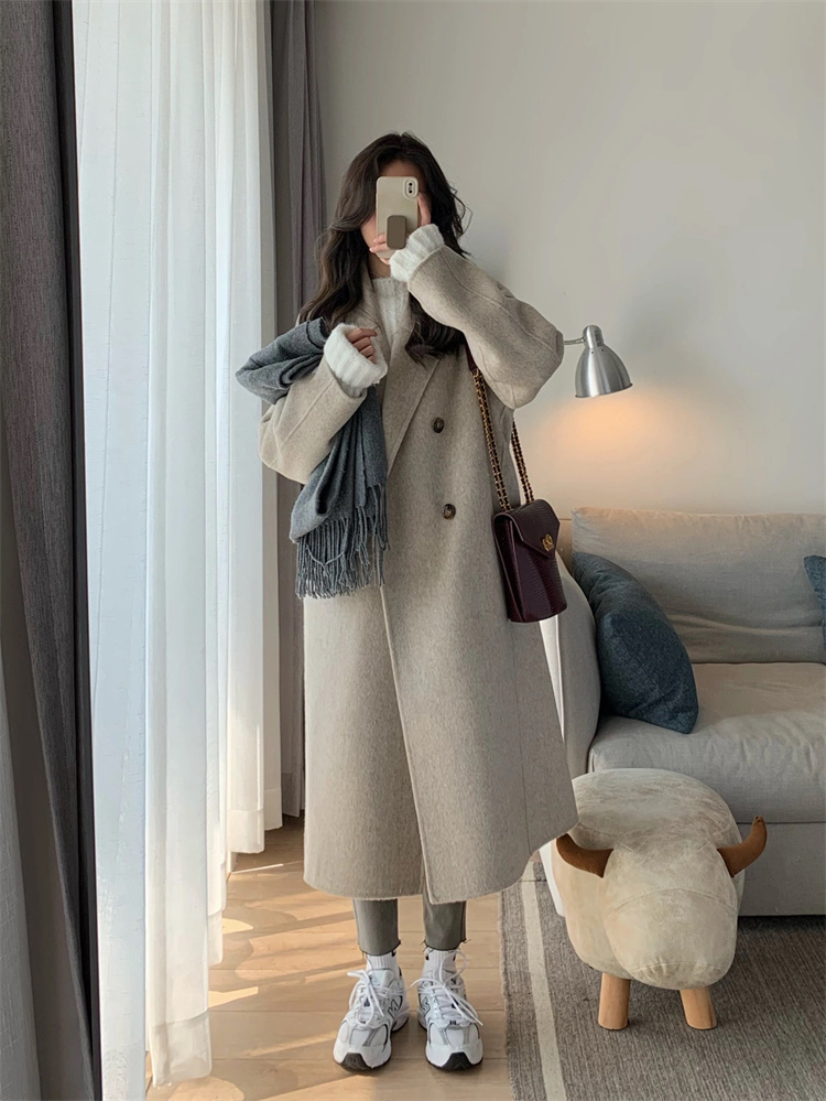 着痩せ効果 韓国ファッション 暖かい ヘップバーン ウールコート ギャザリング 新品 柔らかい 気質