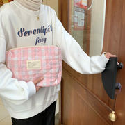 ポーチ　クラッチバッグ　化粧バッグ　チェック柄　ビンテージ　収納　デザイン　韓国ファッション
