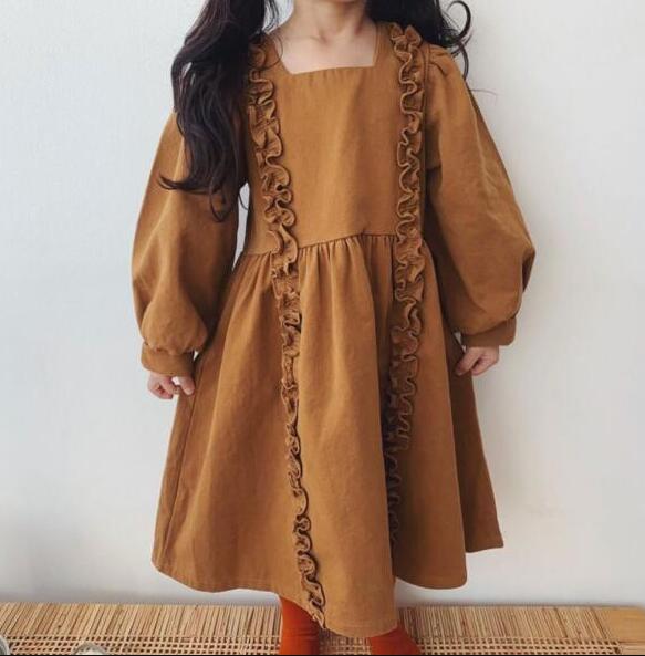 春夏新作　子供　ワンピース 　女の子　韓国ファッション　シンプル　カジュアル　綿麻 2色