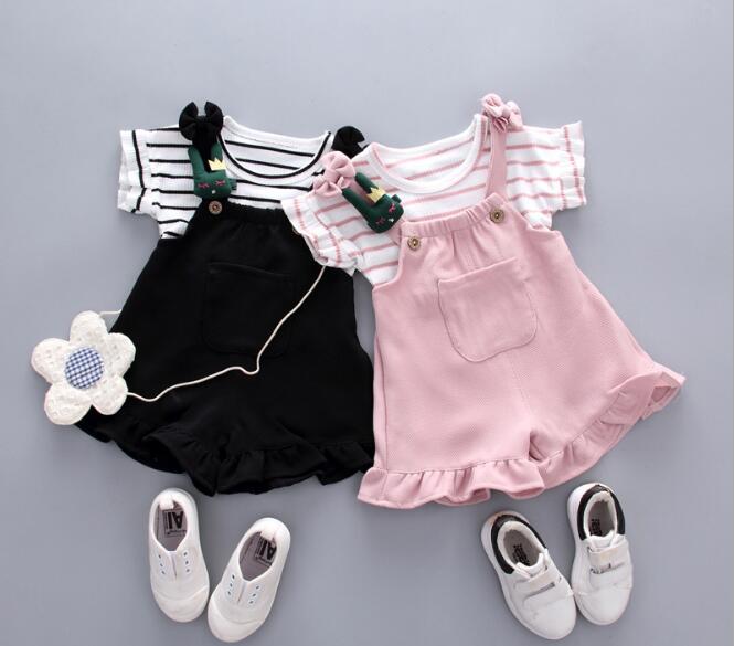 夏新作　２点セット　ブラウス+パンツ　女の子　子供服　キッズ 　韓国ファッション　ボーダー