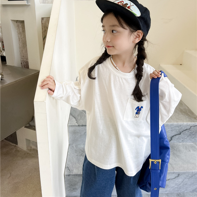 秋新作  韓国子供服  カジュアル  長袖  女の子  ラウンドネック  ファッション   Tシャツ  トップス