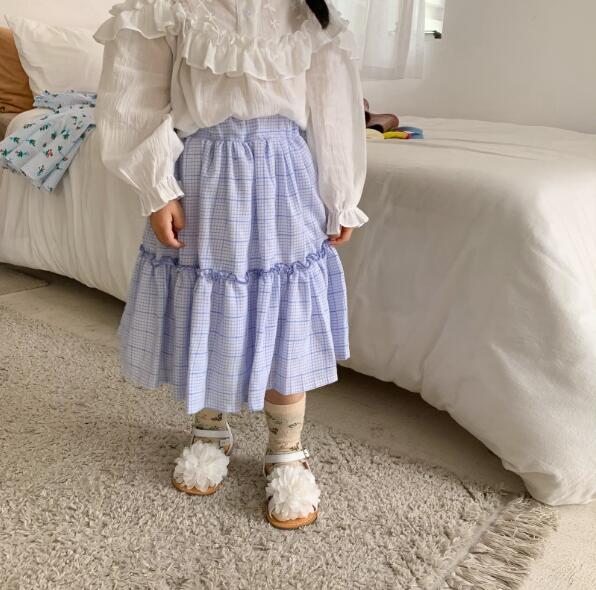 新作 韓国風 キッズ 子供服　女の子 スカート 綺麗　チェックスカート Aライン 可愛い ロングスカート