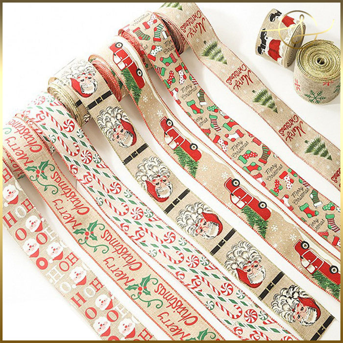 63mm幅広 クリスマス ツリー サンタ リボン ラッピング用品 プレゼント 花束包装 手芸材料 可愛い 雑貨