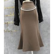 韓国新色が安い ハイウエスト チェーン タイトスカート 職業 フィッシュテールスカート 縫付 仕事 ジッパー