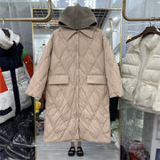 冬作 綺麗一枚  韓国ファッション  ダウン 中長セクション ひし形格子 脱着可能ニット帽 シャツ襟
