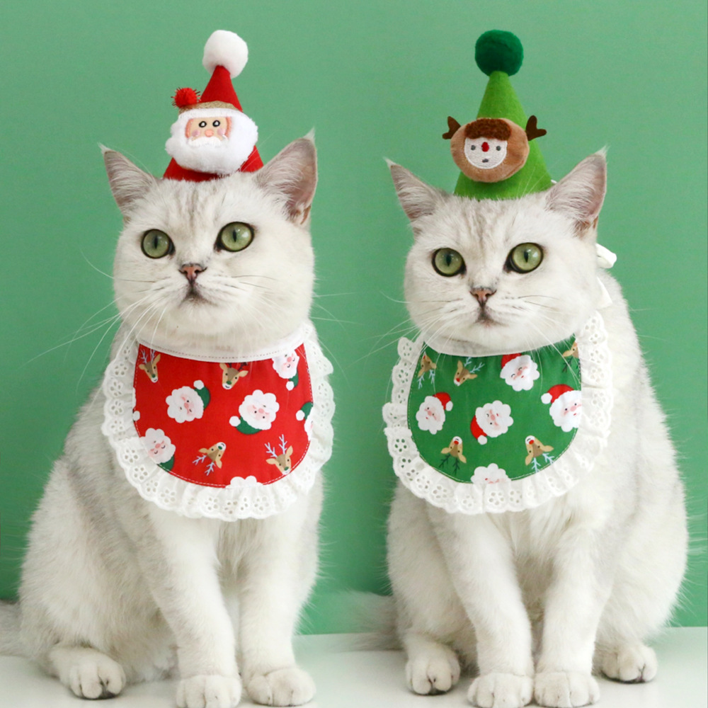 ペット用品  よだれかけ+帽子  猫犬用    クリスマス 　ペットアクセサリー    2点セット