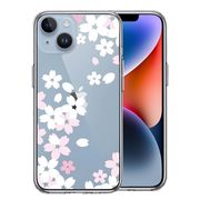 iPhone14 側面ソフト 背面ハード ハイブリッド クリア ケース 桜 ホワイト
