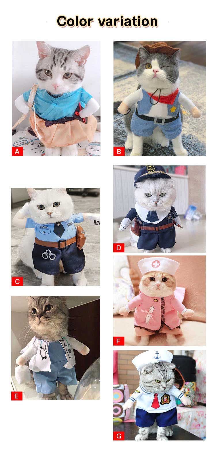 ペット服 二足歩行 コスプレ 犬の服 猫の服 警察官 医者 船員 看護婦