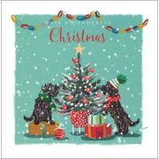 グリーティングカード クリスマス「ツリーと二匹の犬」 メッセージカード