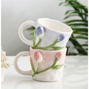 セラミックカップ マグカップ 手描き 牛乳カップ 水カップ 植物 花卉 手でカップをつまむ 抽出カップ