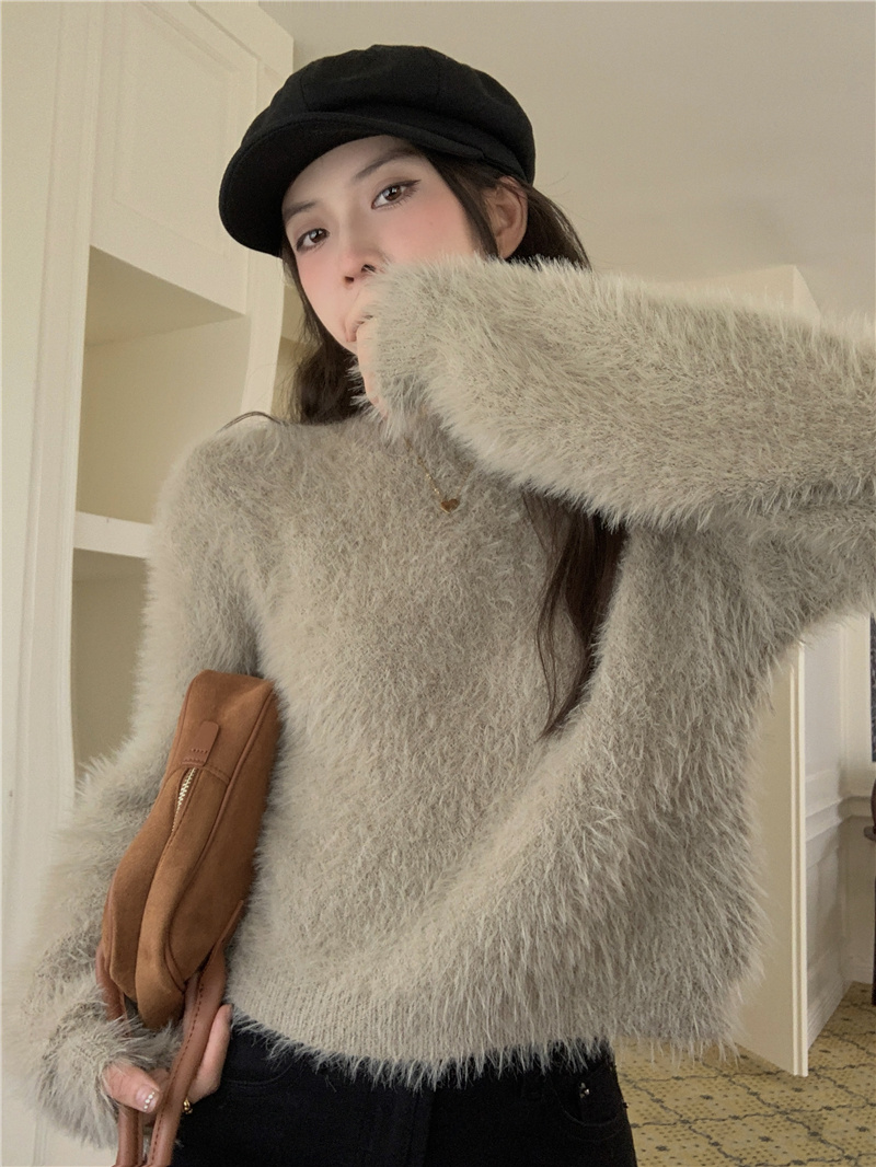 2022冬INS★ファッション おしゃれ韓国系  模造ミンク フリース ラウンドネック セーター