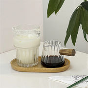 ミルクカップ ストライプ ガラス 木の柄 濃縮ラテ エスプレッソ 計量カップ ミルクポット ミルク缶