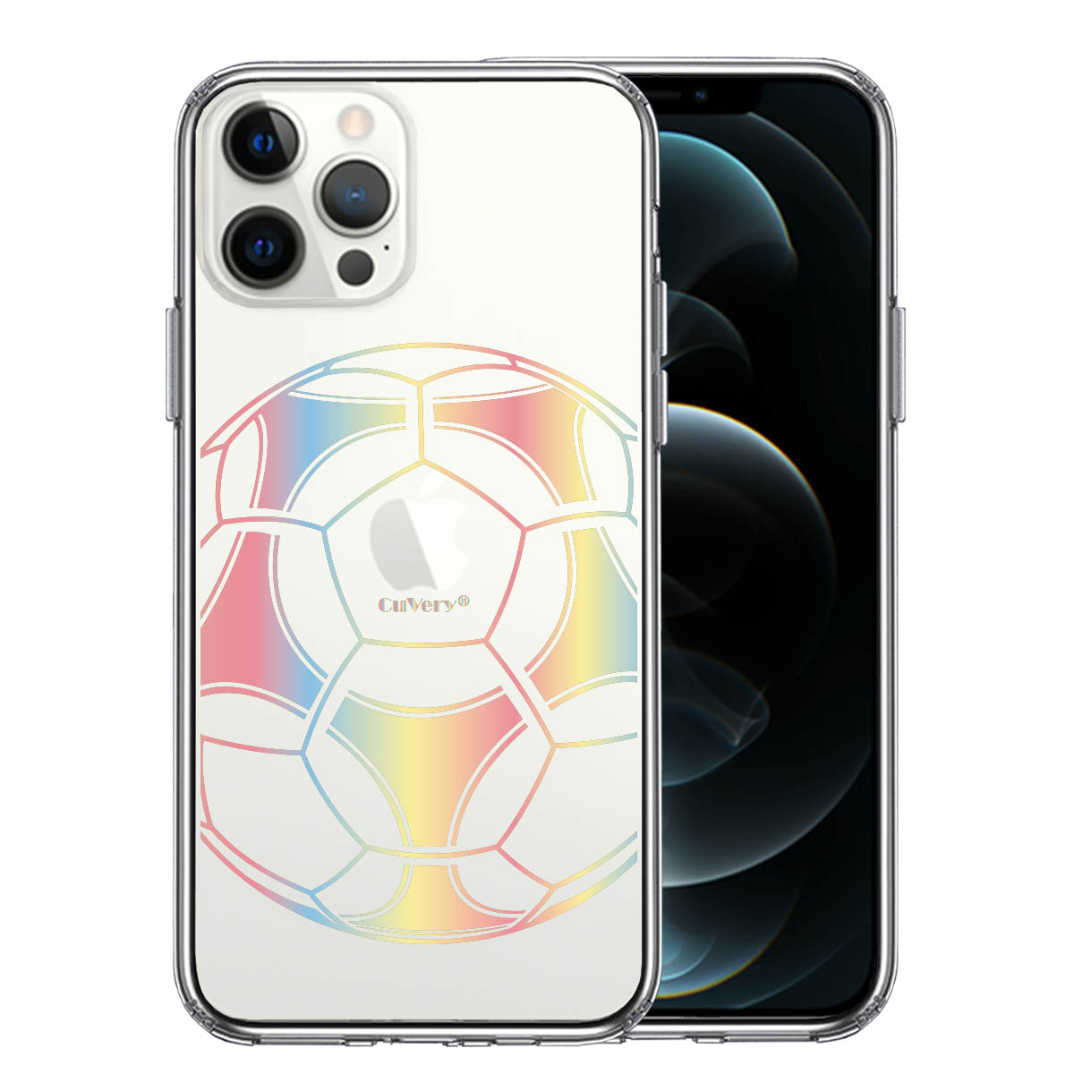 iPhone12 Pro 側面ソフト 背面ハード ハイブリッド クリア ケース サッカーボール カラー