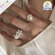 真珠 リング 指輪 アクセサリー 花 ファッション 調節可能 レディース 個性