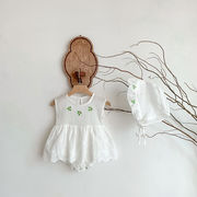 S/S新作babygirl　ホワイトロンパース 刺繍　可愛い　子供服