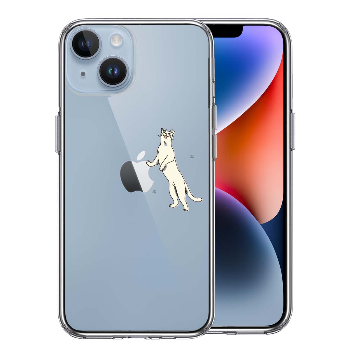 iPhone14 側面ソフト 背面ハード ハイブリッド クリア ケース にゃんこ 猫 ねこ