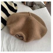 韓国の新作ハート刺繍毛ねベレー帽女性秋冬小顔効果レトロ画家帽ベレー帽