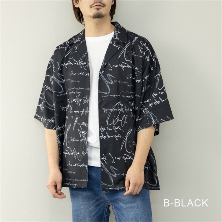 メンズ 総柄シャツ フリンジ ビッグシルエット T02095 unrelaxing シャツ ビッグシルエット総柄開襟シアーシャツ