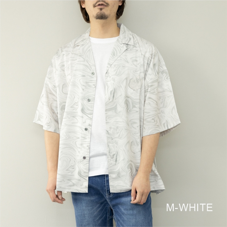メンズ リーフ柄シャツ 大きめ ビッグシルエット ルーズ K00174 NO NEED シャツ リーフ柄オープンカラーシャツ ビッグシルエット