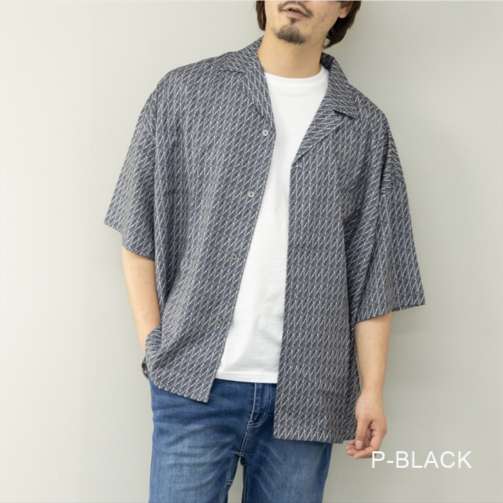 シャツ メンズ 総柄プリント ビッグシルエット オープンカラー