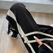 モデル白黒スリムパンツ女性サイズ太ったハイウエストストレートスポーツカジュアルパンツ