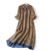 刺繍ワンピース夏の日焼け止め雲南リゾート旅行レトロゆったりラミー刺繍ロングスカート
