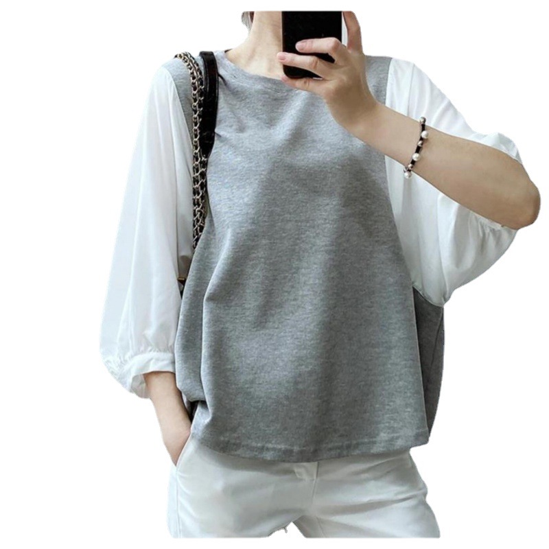 韓国フェイクイヤード綴り春秋新デザインゆったりTシャツ