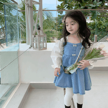 お勧め 春新作 韓国風子供服 3-8歳女の子 デニムスカート ワンピース ドッキング 長袖ワンピ 90-140
