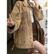 デニムコート秋アメリカンレトロな刺繍デザイン感ゆったりジャケットカーディガントップス