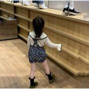 2023 春新作 ニット 女の子 サロペット 韓国版 レトロ風 花 バックショーツ 子供服
