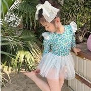 2023 韓国風子供服 キッズ 水着 花柄  長袖 ハワイ  ワンピース  女の子 ベビー服 連体水着
