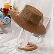 韓国新作ハットイレギュラー頭型凹型麦わら帽子たたく女性のアウトドアリボン帽子