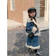 ins冬新品  韓国風子供服  キッズ服   長袖    デニム   コート+スカート  厚 可愛い    セットアップ