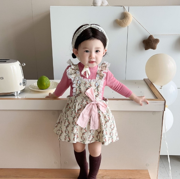 2023秋  韓国風子供服  キッズ服    ワンピース  可愛い   袖なし  女の子  花柄   サスペンダー  2色