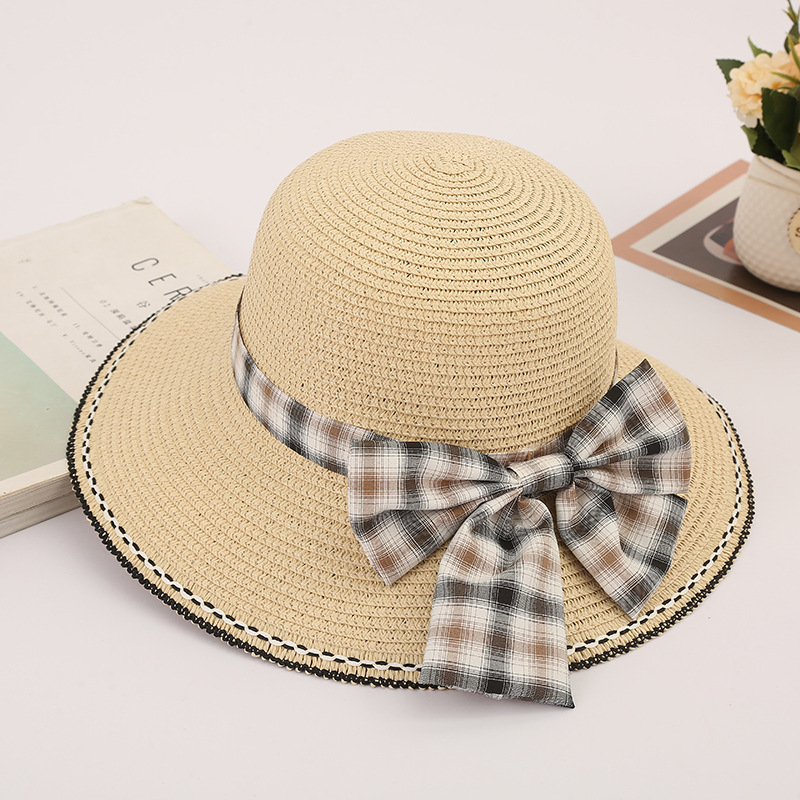 夏の日よけ帽子蝶結び麦わら帽子海辺大庇ビーチ帽子韓国サンバイザー