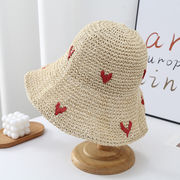 夏の甘くてかわいい麦わら帽子女海辺リゾート日よけサンバイザー紫外線防止ハートサンバイザー