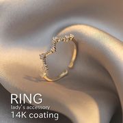 2023新品 Cリング ジルコニア オープンリング 14Kコーティング 指輪 幾何学デザイン