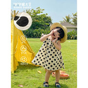 2023夏 キッズ 韓国子供服 半袖 ワンピース 水玉 袖なし  女の子 ファッション カジュアル ドット