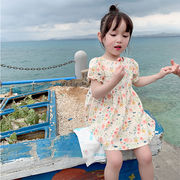 キッズワンピース　フリル　花柄　半袖　カジュアル　韓国風子供服　女の子夏物　新作　80-130cm