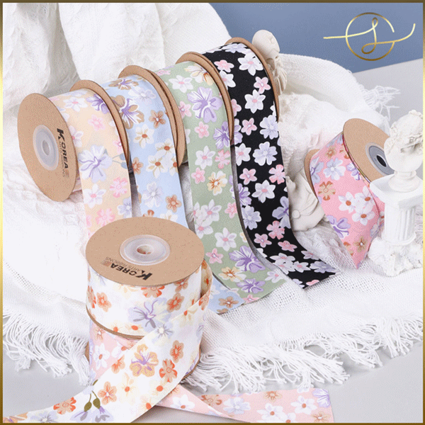 【7色】リボンテープ カラフル 花柄 ラッピング プレゼント ギフト 布小物 服飾 花束包装 手芸材料