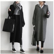 秋冬Vネックニットワンピースロング丈   ニットワンピース   レディース代長袖上品ニットワンピース