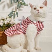 新作 ペット服    小型犬服     ペット用品  Tシャツ  チェックシャツ  可愛い  ネコ雑貨   猫犬兼用2色