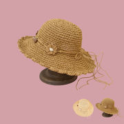 麦わら帽子　帽子　夏　UVカット　つば広　日焼け防止　紫外線対策　レディース　花　折りたたみ